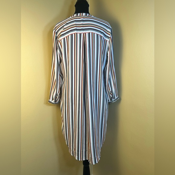 DR2 Women’s Size Medium Striped Button Down V-Neck Long Sleeve Shirt Dress - Picture 5 of 13